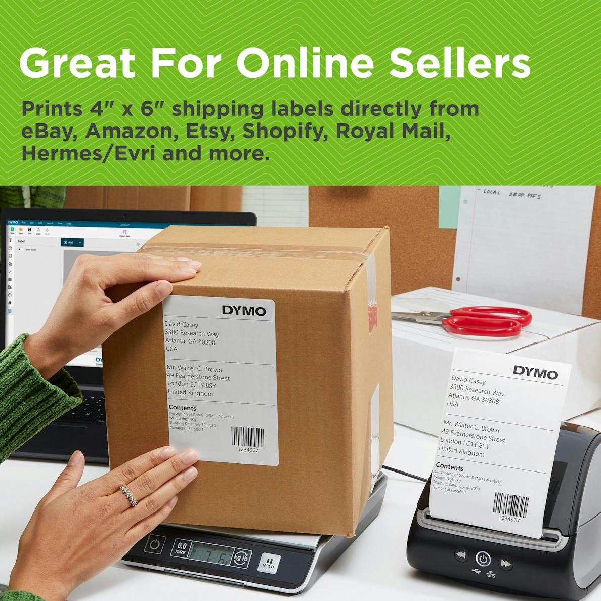 DYMO LabelWriter 5XL printing shipping labels for eCommerce parcels and small business use