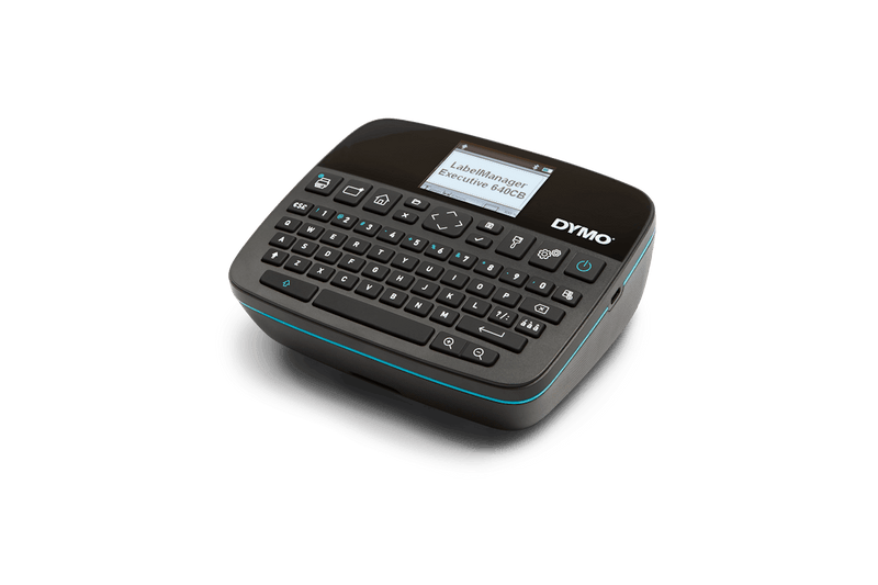 Top view of DYMO LabelManager Executive 640 CB with full QWERTY keyboard and colour screen.