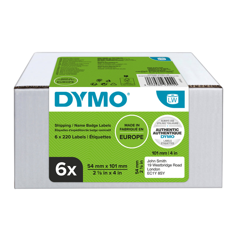 Dymo 2093092 box of 6 LabelWriter shipping label rolls, 54 x 101mm