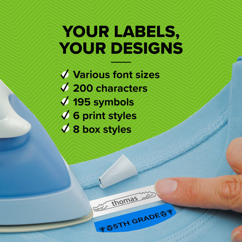 LetraTag iron-on label being applied to fabric with an iron