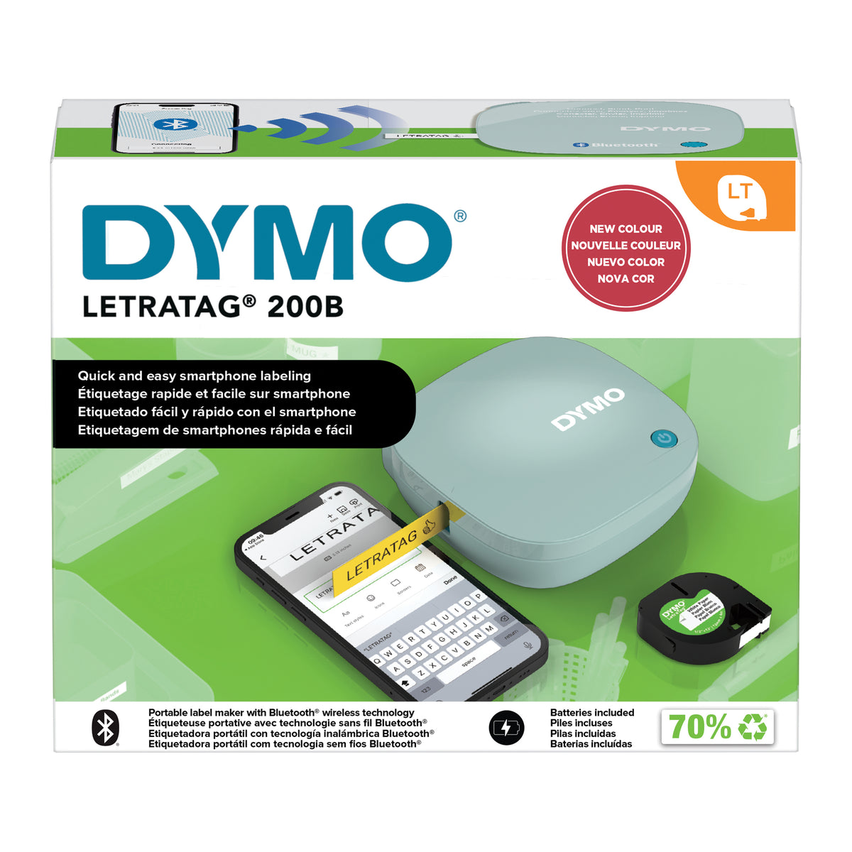 Front of the Dymo LetraTag 200B Daydream Blue retail box