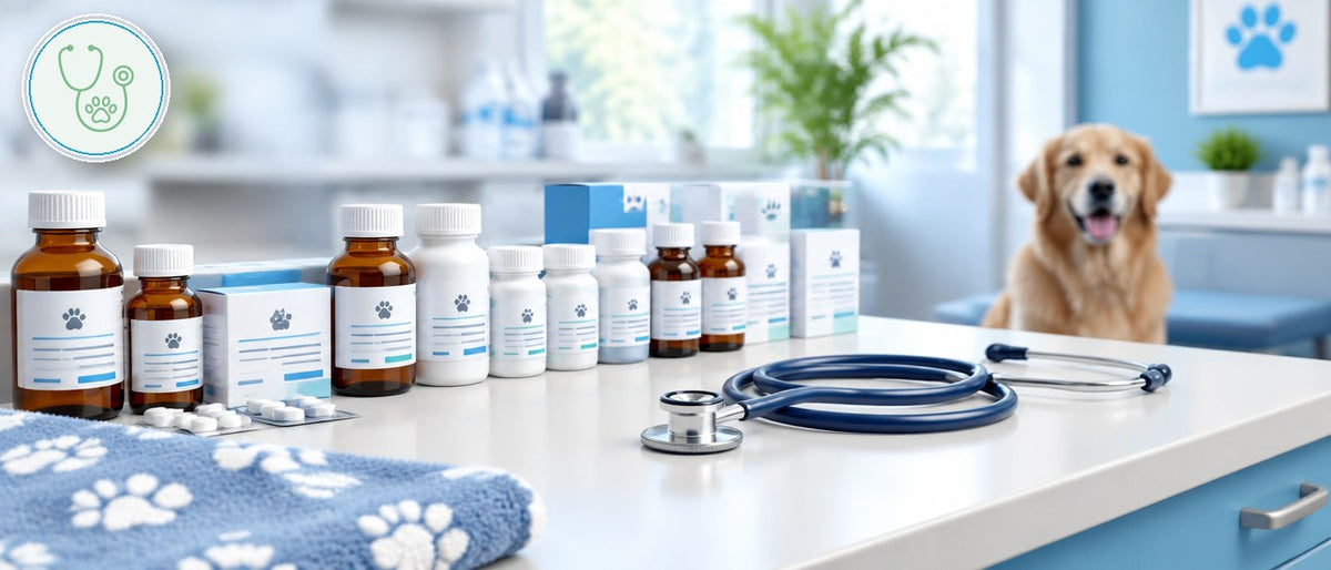 DymoOnline vet-medical collection banner: lifestyle photo with printed labels in use and the industry icon.